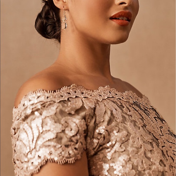 Tadashi Shoji x BHLDN Odette 4 & 10 Gold Green Sequin Lace Maxi Gown - Picture 7 of 13